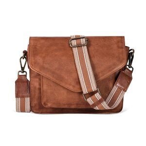 7126 Leather Flapover Crossbody Handbag Purse with Adjustable Strap &